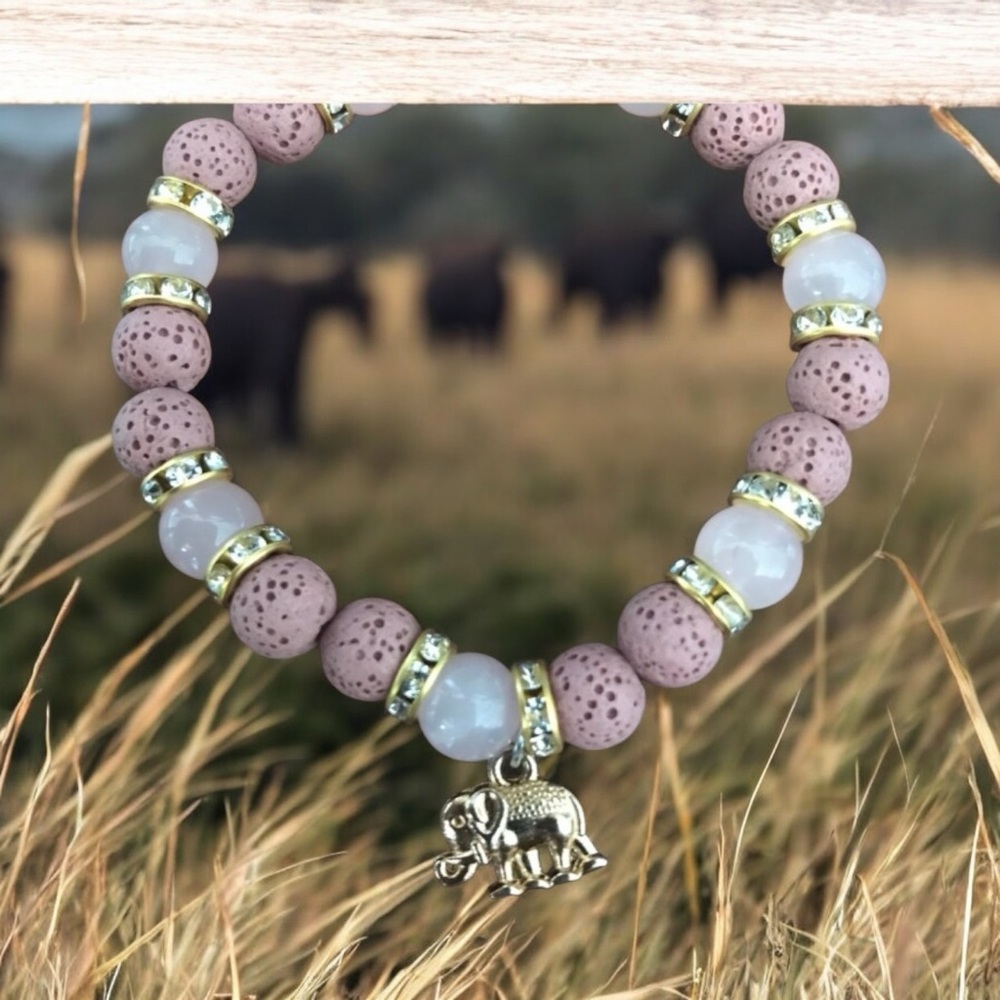 Lava Stone Essential Oil Diffuser Bracelet Genuine Rose Quartz Gemstone